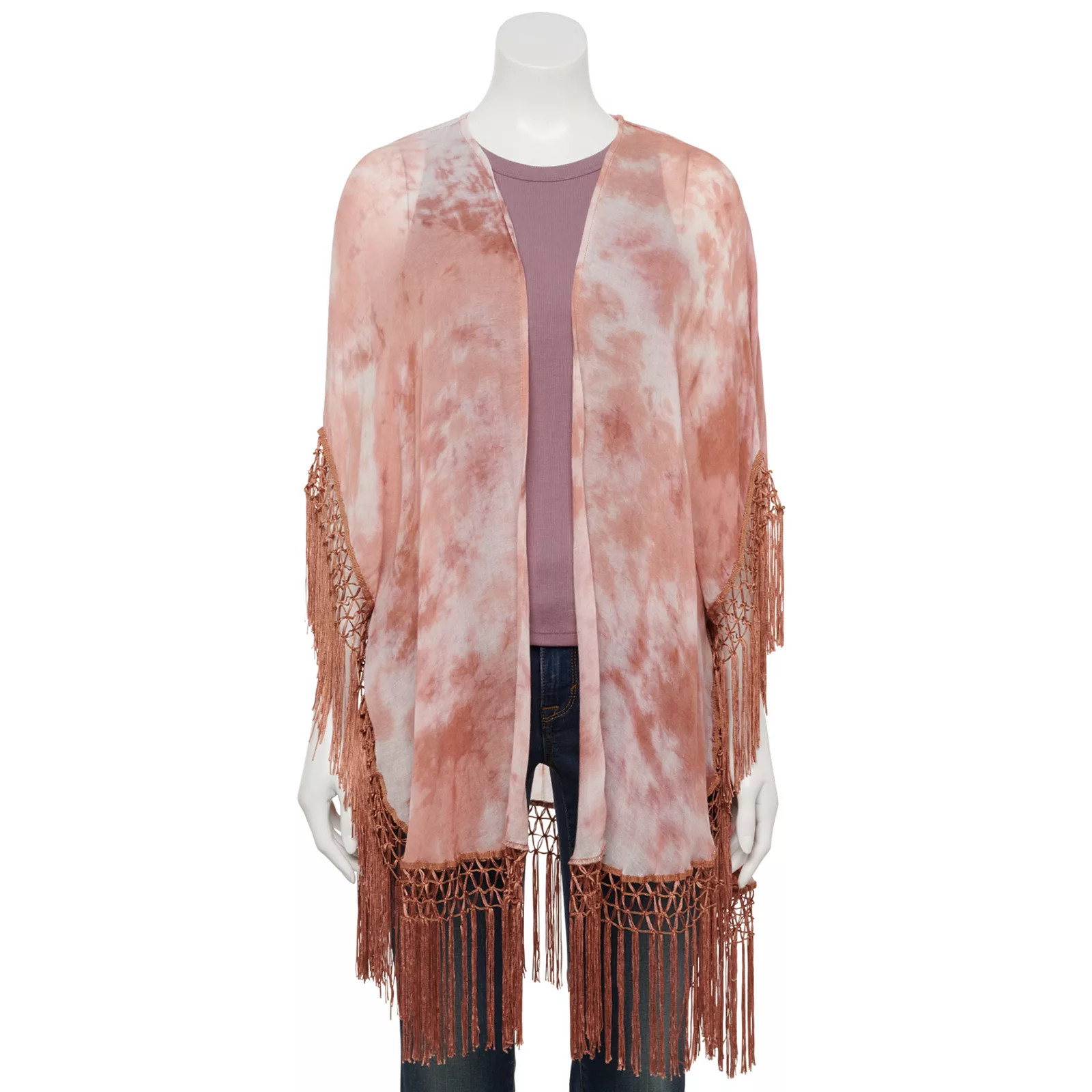 Women's Sonoma Goods For Life Tie Dye Kimono with Fringe, Yellow | Kohl's