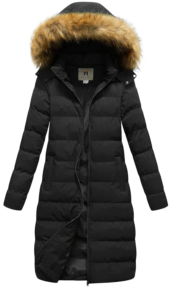 CREATMO US Women's Long Winter Faux Fur Coat Puffer Warm Jacket with Detachable Hood | Amazon (US)