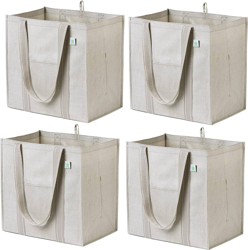 VENO 4 Pack Reusable Grocery Shopping Bag w/bottle holder, Hard bottom, Foldable, Multipurpose He... | Amazon (US)