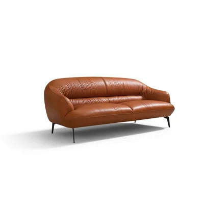 Cognac Leather Sofa With Craftsmanship, Tight Back And Seat Cushions, And Stylish Metal Legs For A Sophisticated Living Space. | Wayfair North America