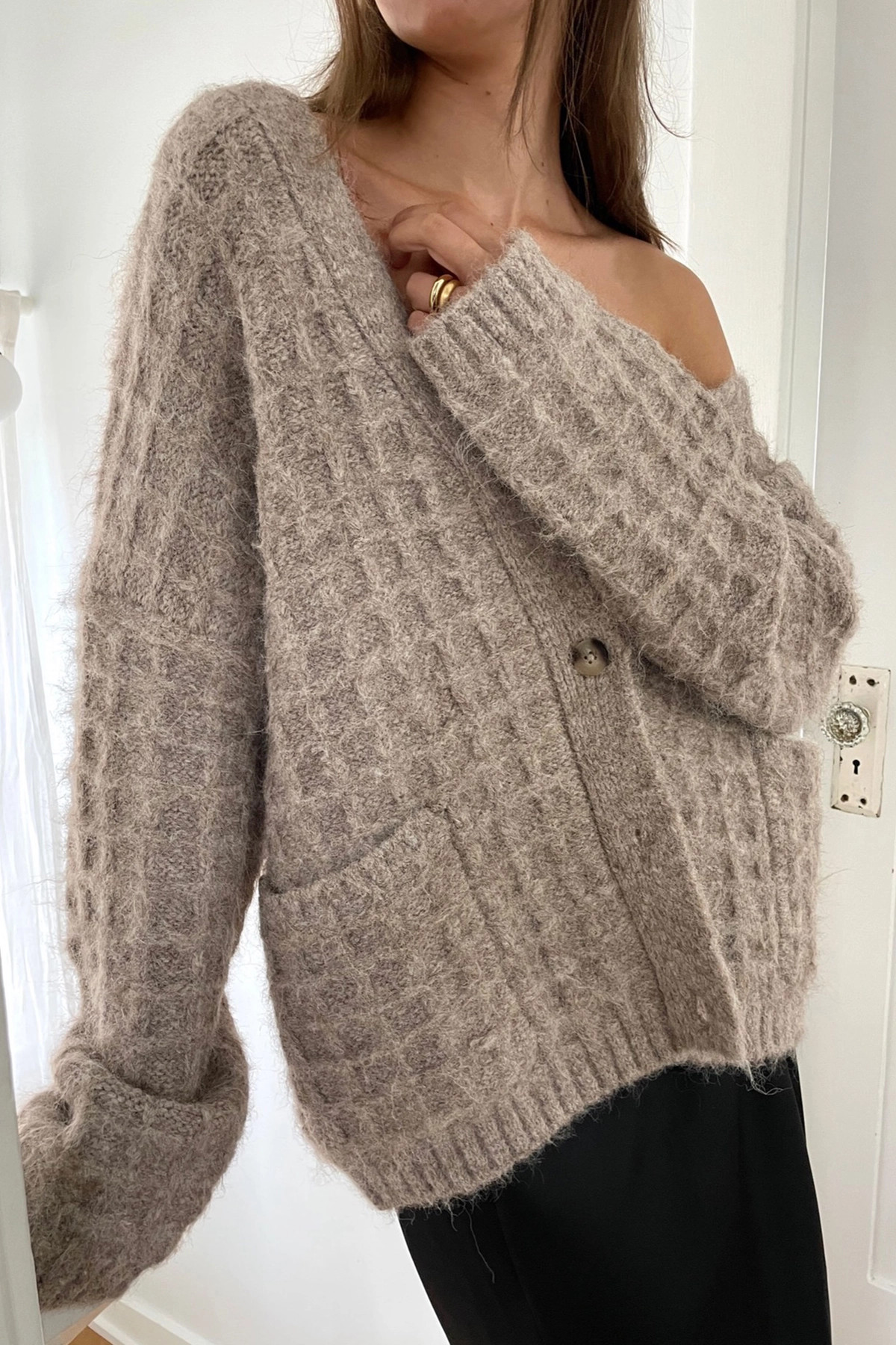 OVERSIZED GRID TEXTURED CARDIGAN | OAK + FORT