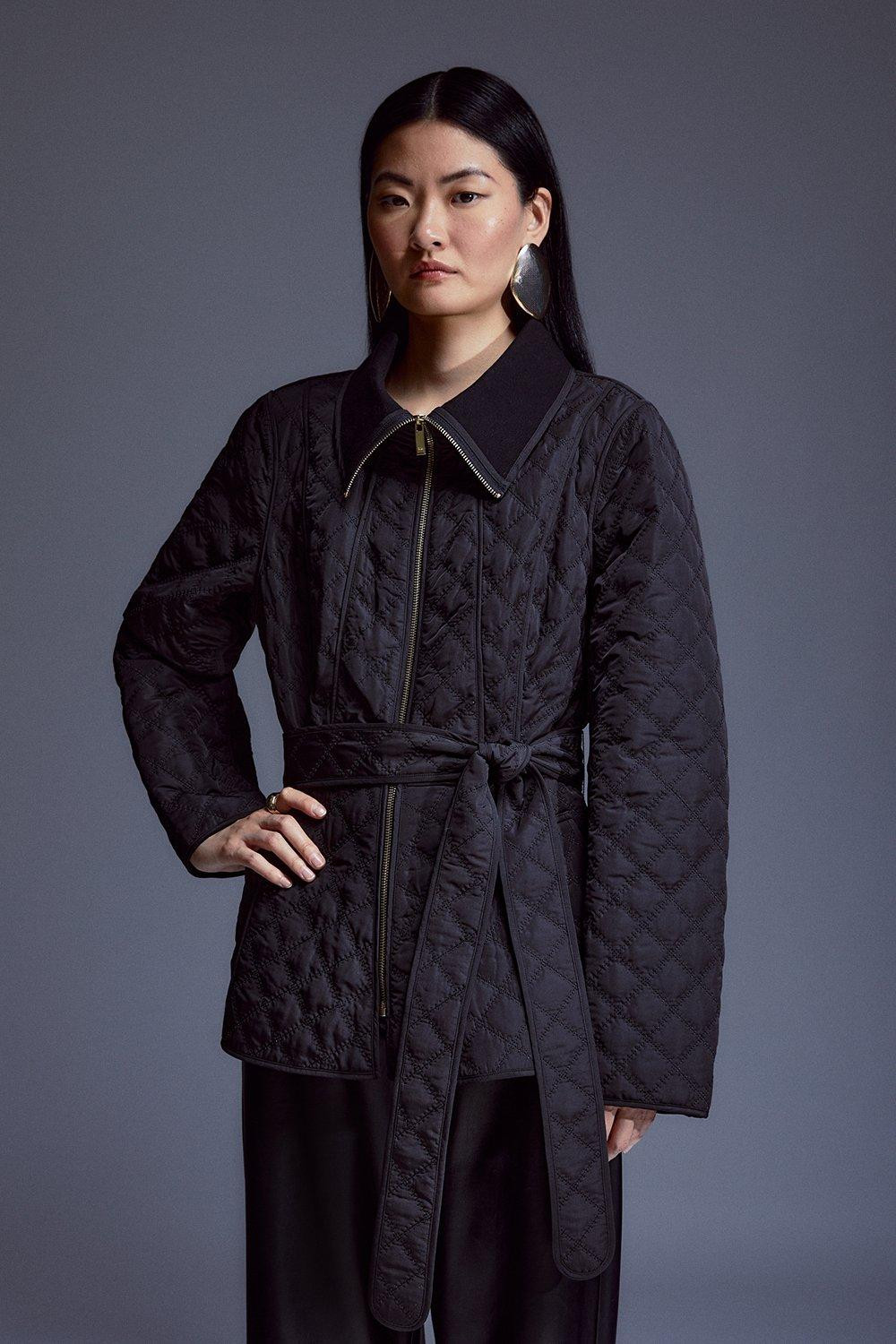 Tall Quilted Peplum Belted Coat | Karen Millen US