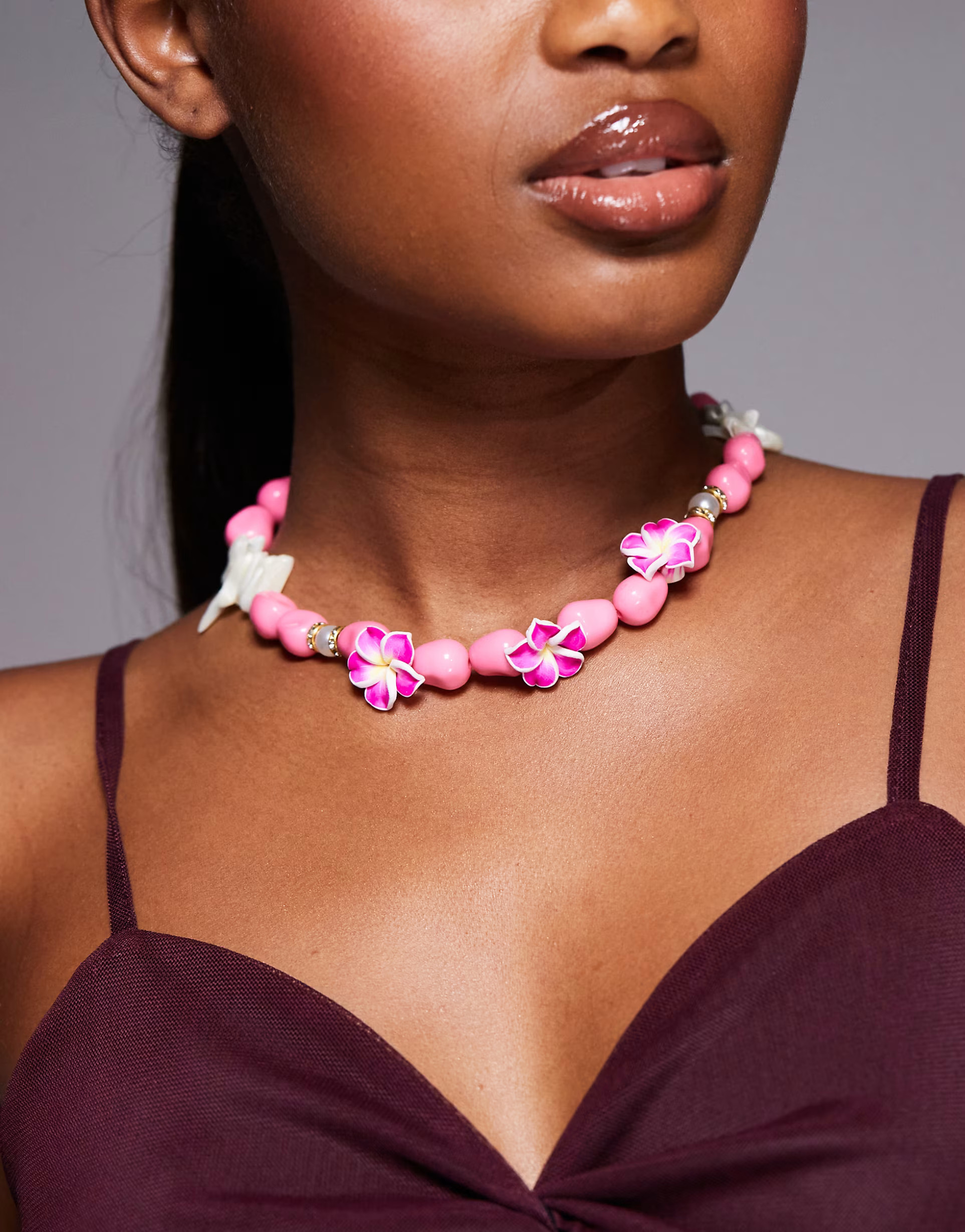 South Beach lotus flower chunky beaded necklace in pink | ASOS (Global)