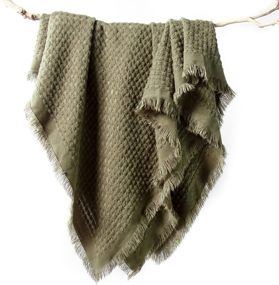 lifein Throw Blanket for Couch-Soft Boho Throw Blanket,Cozy Fall Knit Green Waffle Throw,Small Kn... | Amazon (US)