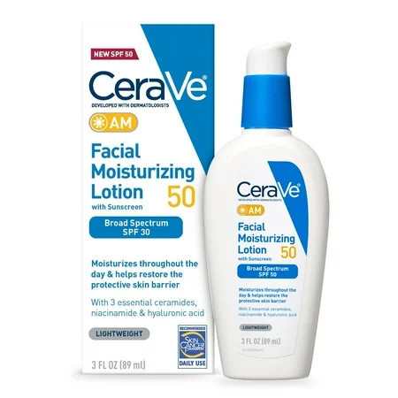 CeraVe AM Moisturizing Face Lotion with SPF 50 Sun Protection for Normal to Oily Skin 3 fl oz | Walmart (US)
