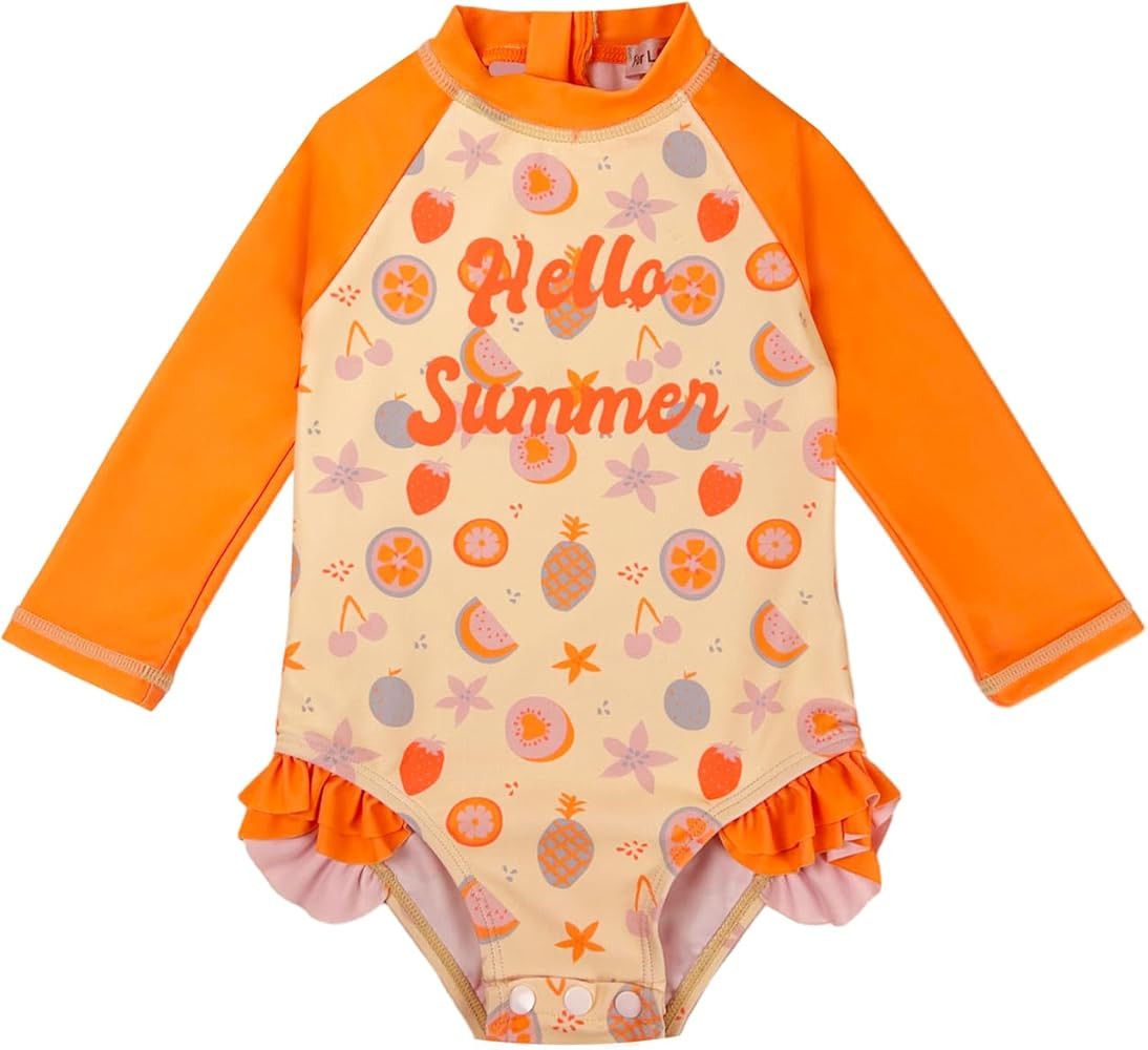 weVSwe Toddler Swimsuit Girl UPF 50+ Protection Quick Dry Long Sleeve Baby Swimsuit Snap Bottom S... | Amazon (US)