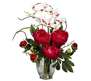 Peony & Orchid Flower Arrangement by Nearly Nat ural | QVC