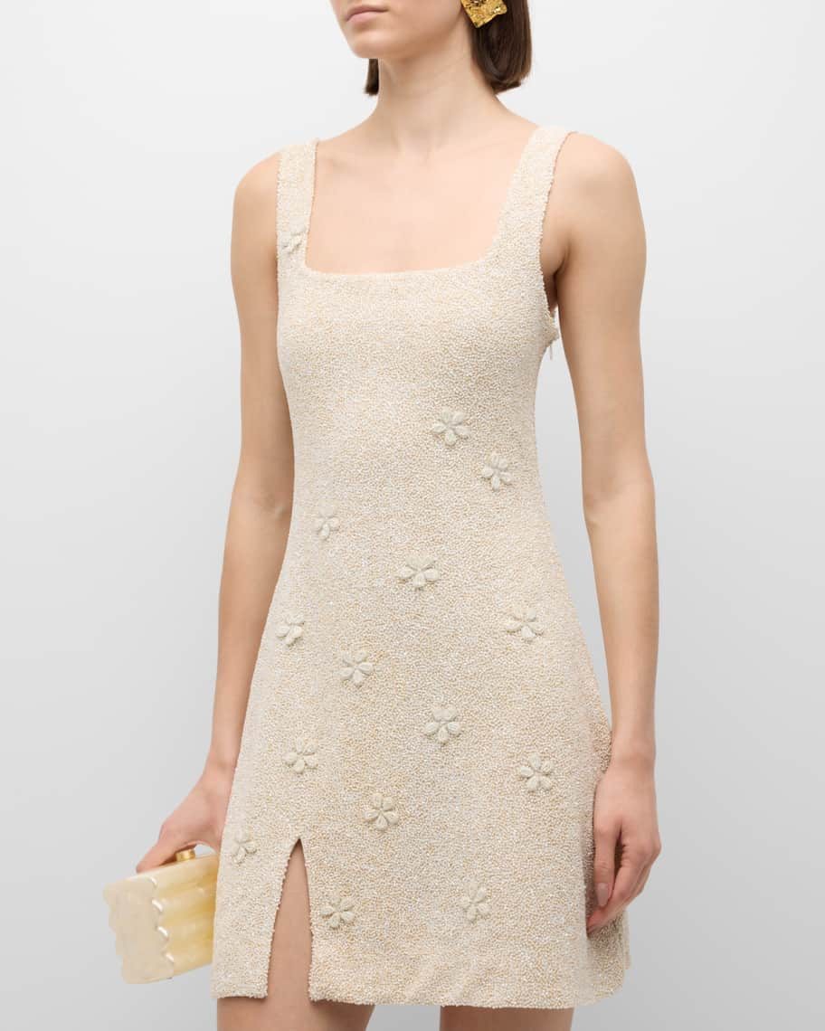 STAUD Le Sable Beaded Square-Neck Mini Dress | Neiman Marcus