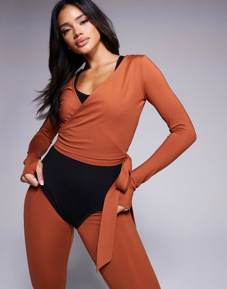 4505 soft touch ballet wrap long sleeve top in gingerbread-Brown | ASOS (Global)