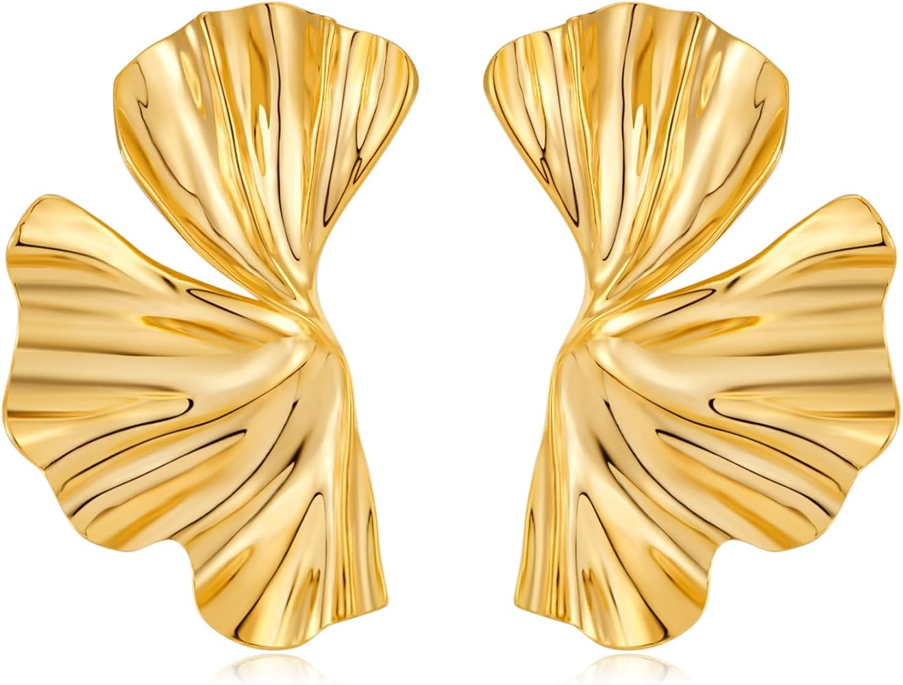 Chunky Gold Statement Earrings For Women Gold Plated Sectored Flower Leaf Shell Angel Wing Earrin... | Amazon (US)
