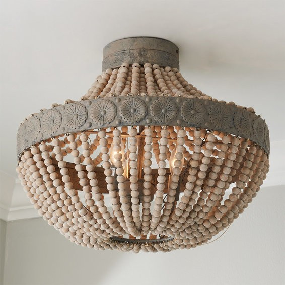 Aged Wood Beaded Semi Flush Ceiling Light | Shades of Light