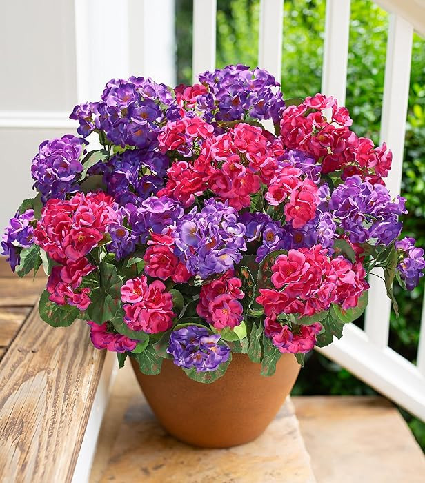 Artificial Geranium Fake Flowers for Outdoors Decoration, 6 Bundles Silk Geraniums Flower UV Resi... | Amazon (US)