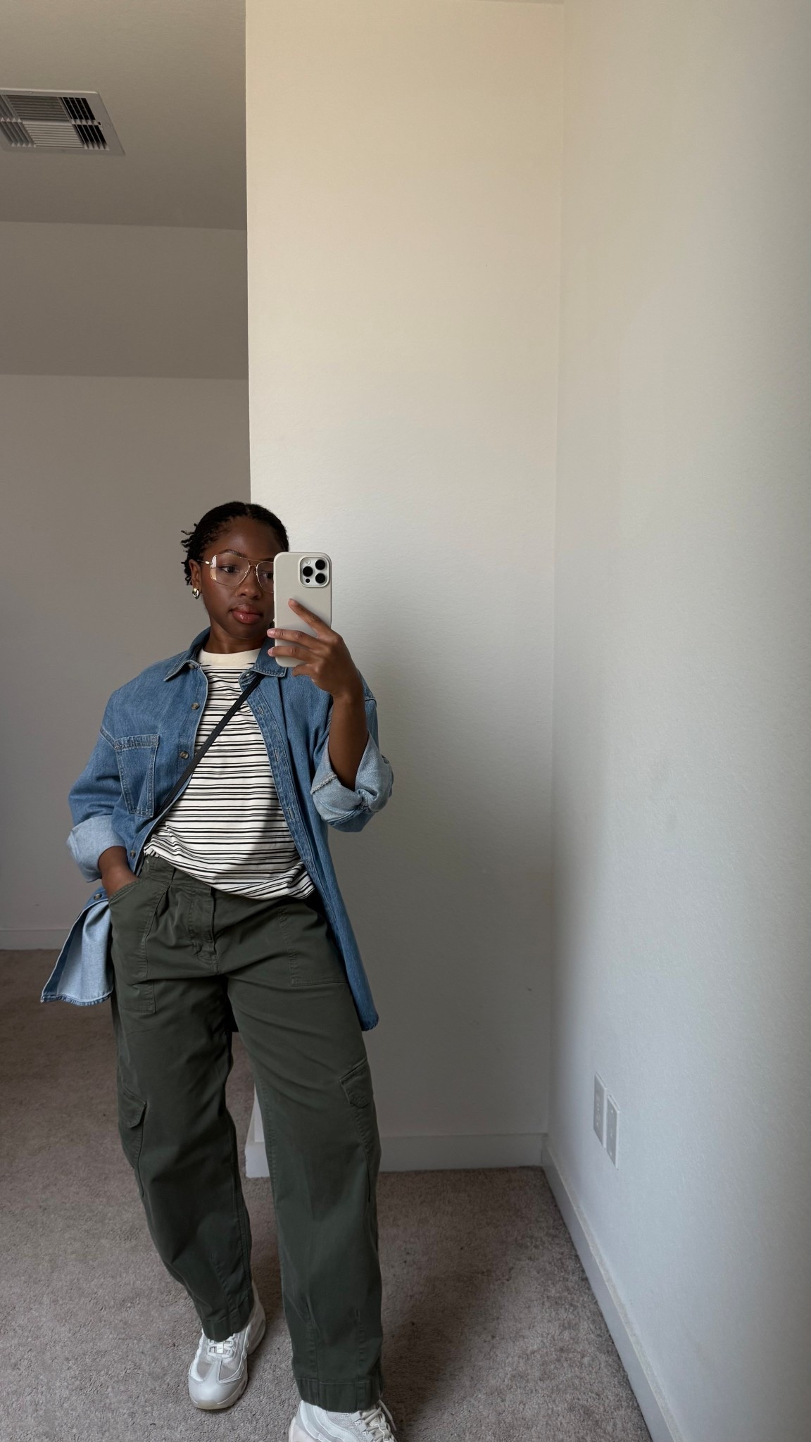 oversized denim jacket outfit for spring 

#stripes #cargos #stripedtee

#LTKootd #LTKPetite