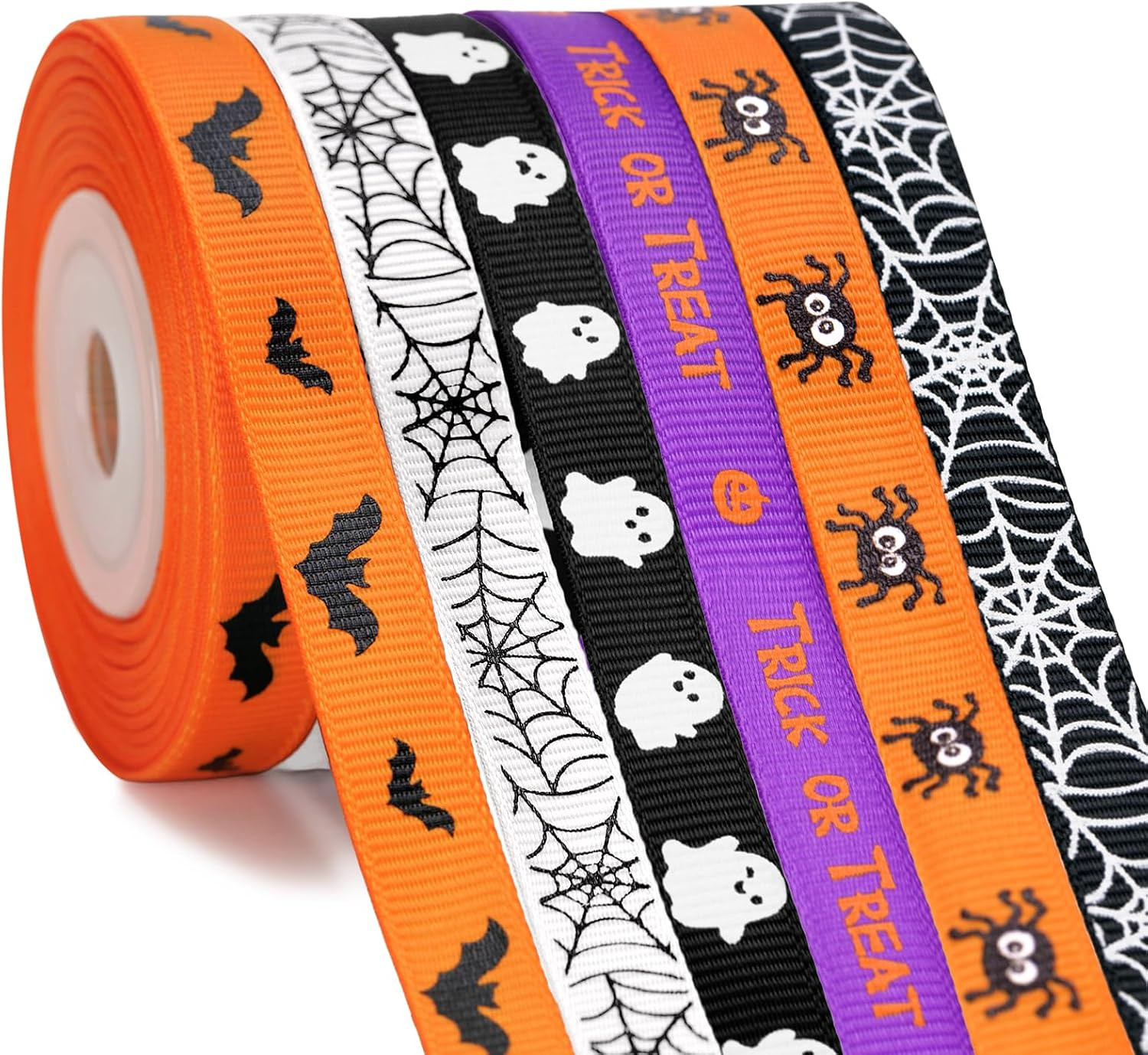 KINGLAKE 6 Rolls Halloween Ribbon 3/8'' x 60 Yds Black White Orange Purple | Amazon (US)
