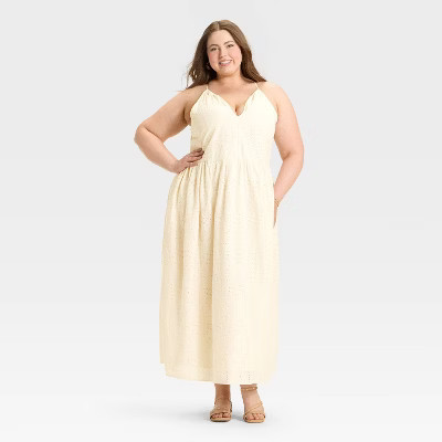 Women's Eyelet Maxi A-Line Dress - Universal Thread™ Cream 1X | Target