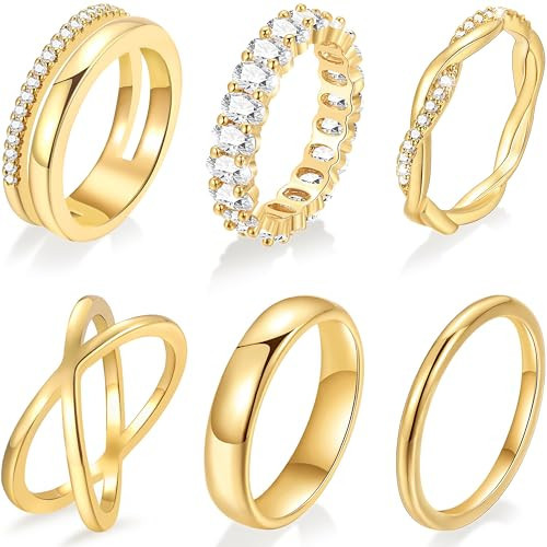 Gold Stackable Rings Set for Women, 14k Gold Plated Stacking CZ Thumb Rings Non Tarnish, Dainty Gold Knuckle Chunky Rings for Gift Size 5/6/7/8/9/10 (10-1, Gold) | Amazon (US)