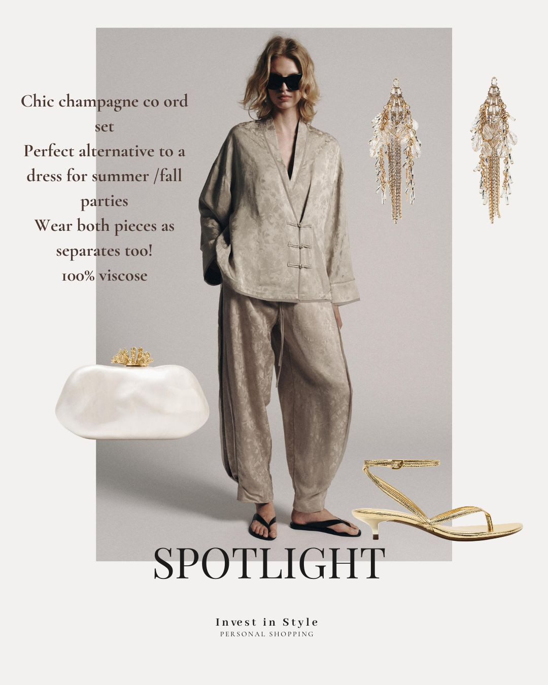 Summer party outfit that will work well into autumn winter too. 
great alternative to a dress
and wear as separates too!
bonus!
100% viscose drapey fabric in a lovely champagne shade 

wedding guest
party outfit

#LTKdatenight #LTKwedding #LTKpartywear