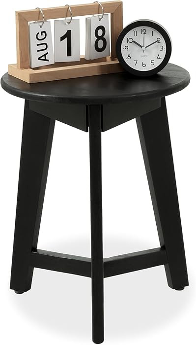 Round Side Table – Solid Acacia Wood End Table for Living Room or Bedroom – Black Wood Finish... | Amazon (US)