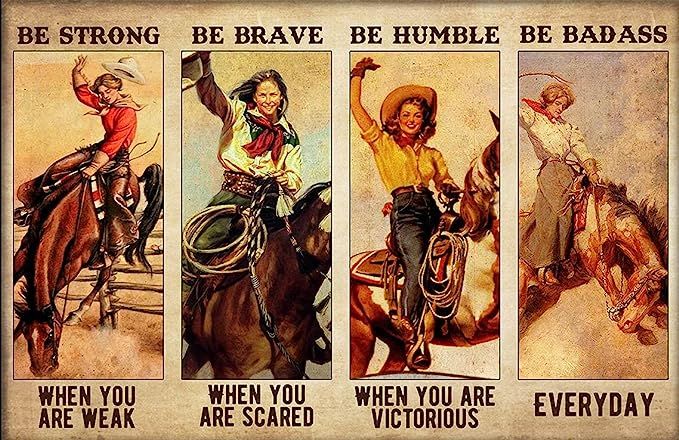 Cowgirl Rodeo Be Badass Everyday Vintage Poster, Girls Love Horses, tin Sign Vintage Metal Pub Cl... | Amazon (US)