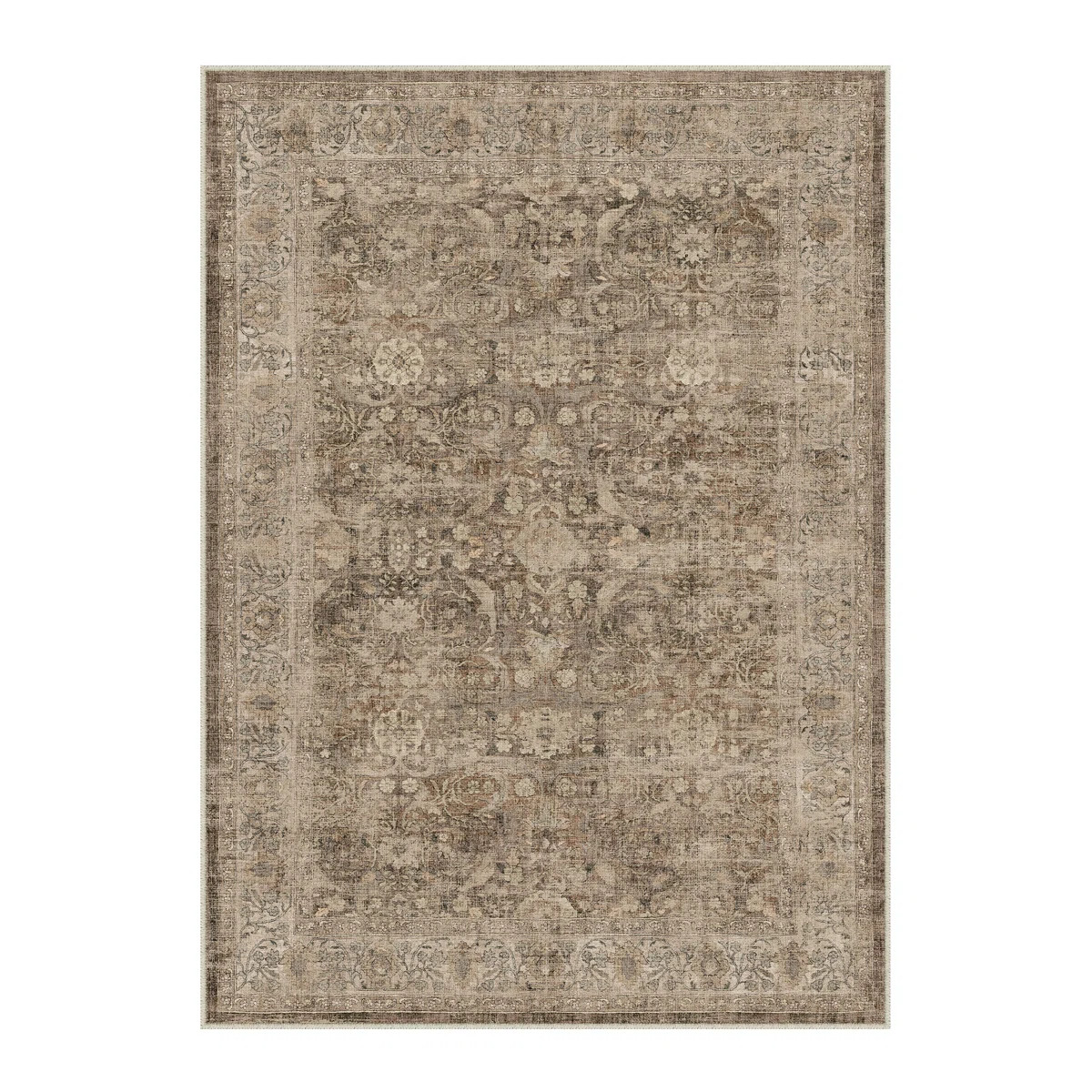 Bremerton Vintage Washable Light Brown Area Rug With Non-Slip Backing | Wayfair North America