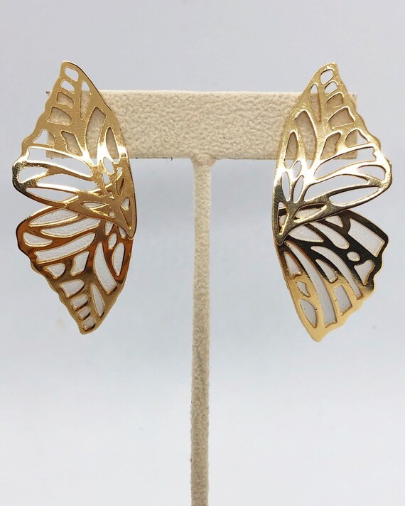 Leather butterfy earrings statement butterfly wing earrings leather and gold large butterfly earr... | Etsy (US)