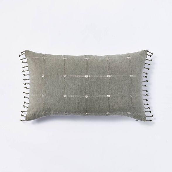 Oversized Woven Dobby Lumbar Throw Pillow Green - Threshold&#8482; designed with Studio McGee | Target