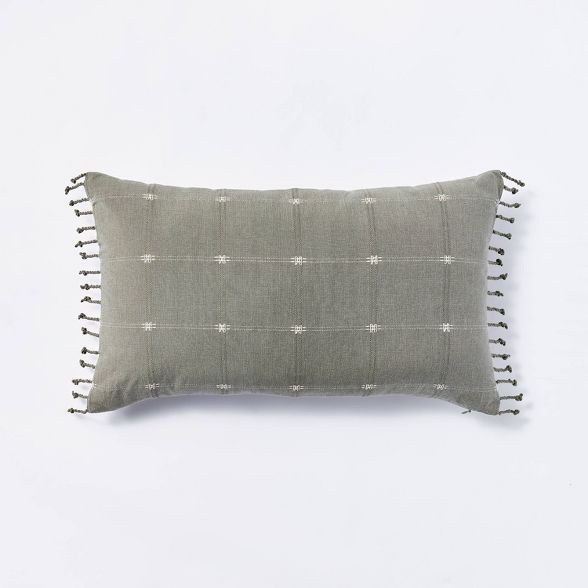 Oversized Woven Dobby Lumbar Throw Pillow Green - Threshold™ designed with Studio McGee | Target