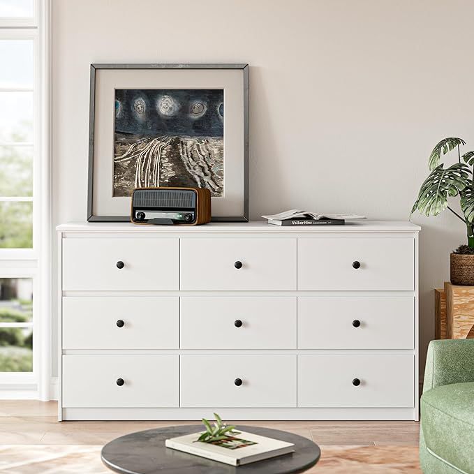White Dresser, 9 Drawer Dresser with Handles, Large Modern Dressers for Bedroom with Deep Drawers... | Amazon (US)