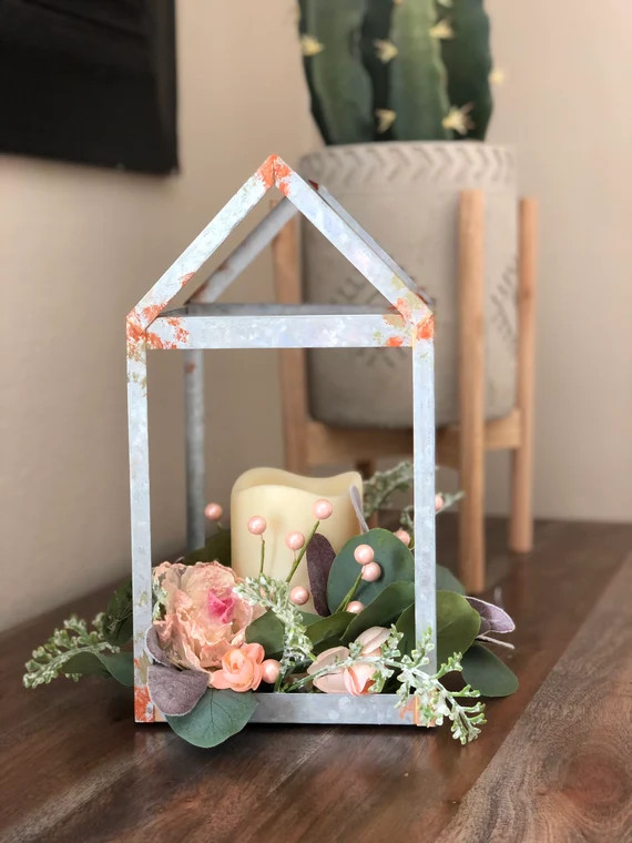 Rustic Galvanized House Lantern Succulent Farmhouse Candle | Etsy | Etsy (US)