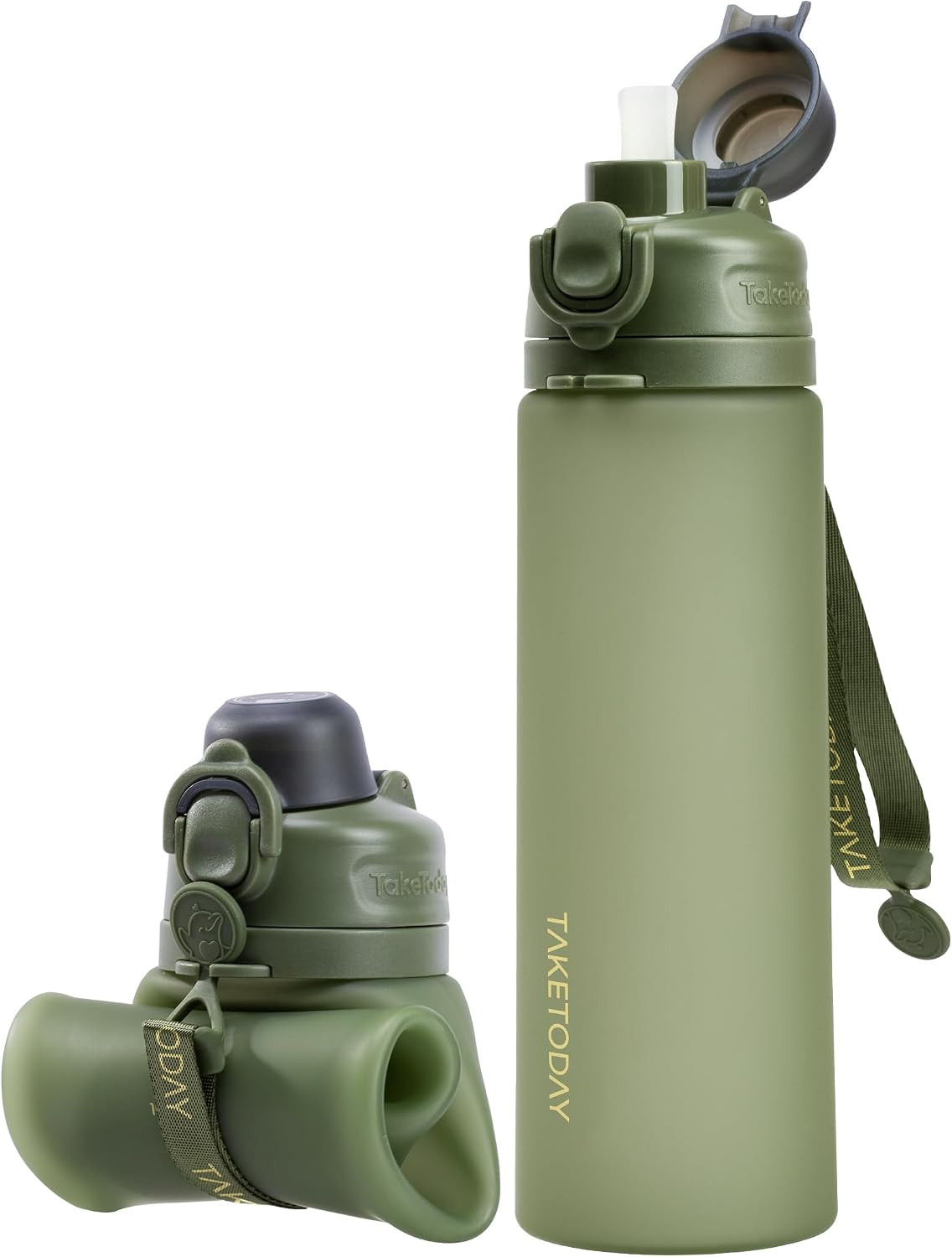 TakeToday Collapsible Water Bottles 21oz (600mL), Foldable Platinum Silicone Travel Water Bottle with Straw & Carry Strap, Leak-Resistant Screw Lid, Wide Mouth, BPA-Free for Hiking, Camping, Travel | Amazon (US)