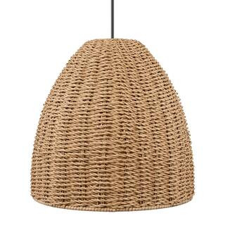 Hampton Bay Hemmens 1-Light Black Outdoor Pendant Light with Tan Resin Wicker Shade OL7-231TNEH-1... | The Home Depot