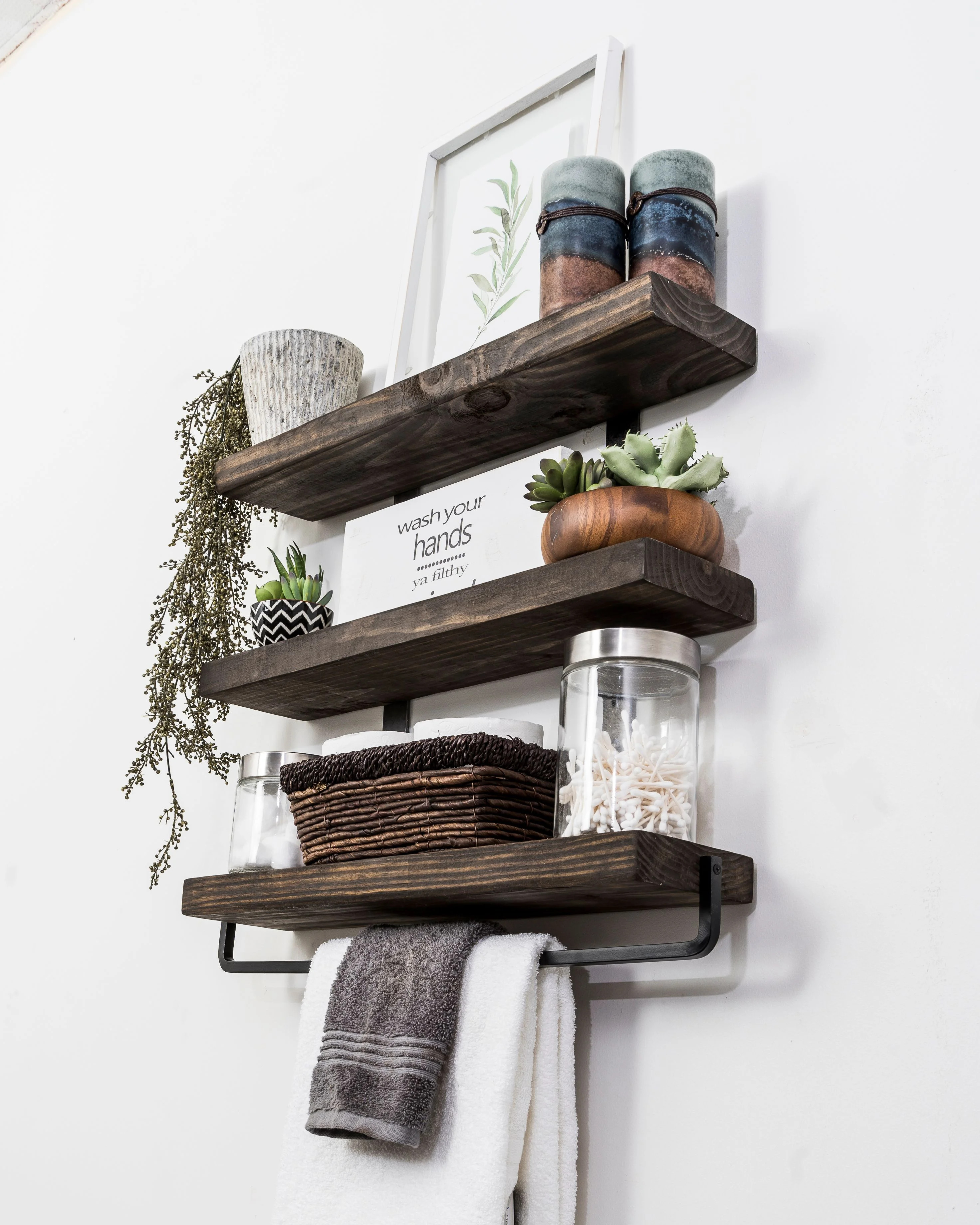 Industrial 3-Tier Floating Shelf with Towel Bar, 24" | Walmart (US)
