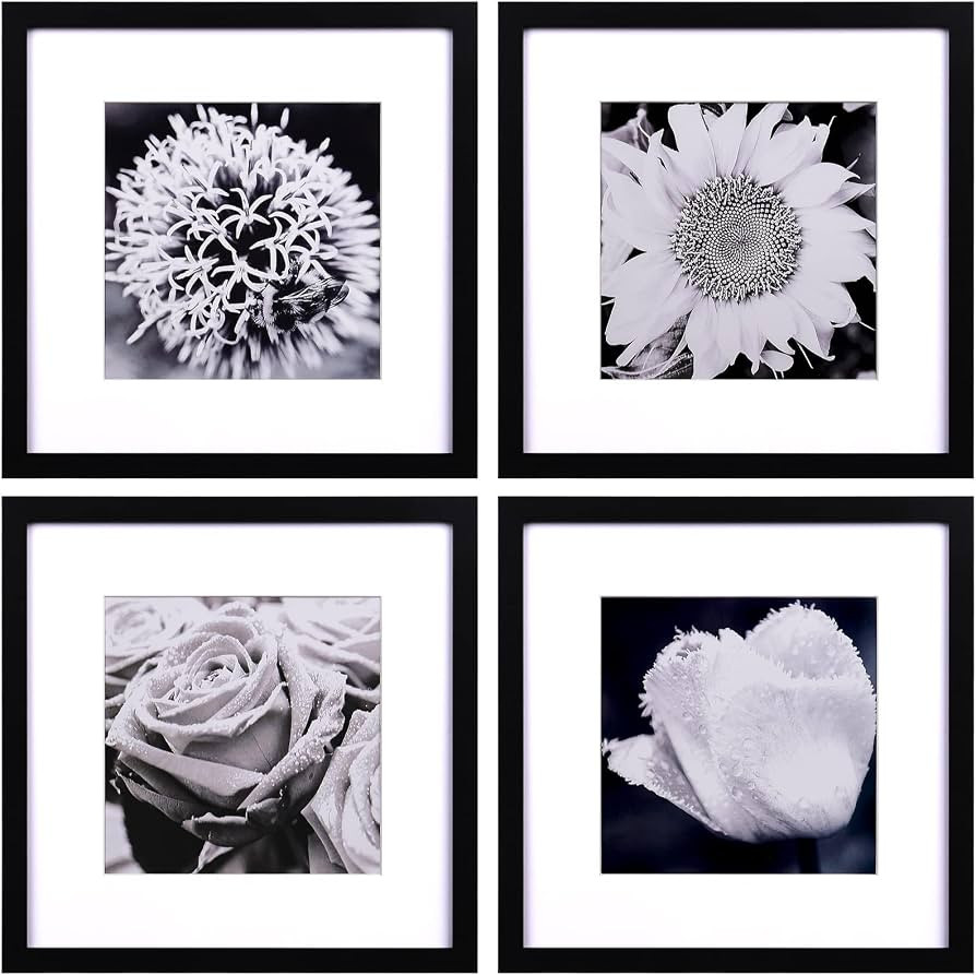 Yaetm 12x12 Picture Frames Black Set of 4, Square Frame Displays 8x8 with Mat or 12 x 12 without ... | Amazon (US)