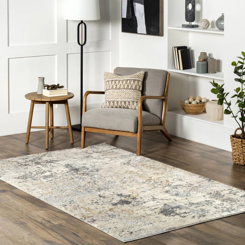 Modern Abstract Power Loom Beige Rug | Wayfair North America