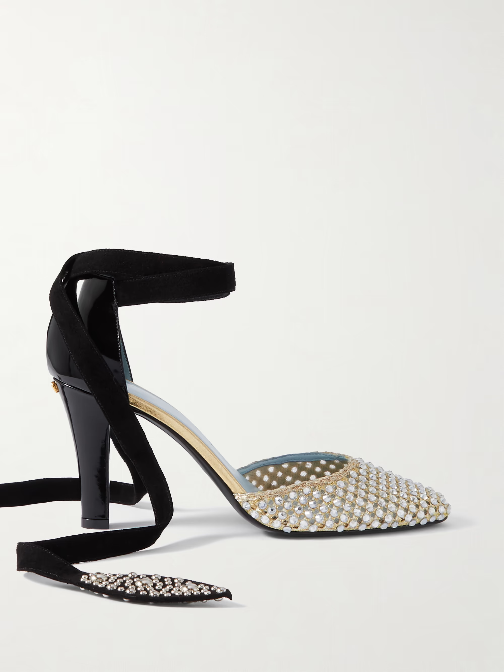 85 suede-trimmed embellished metallic mesh and patent-leather pumps | NET-A-PORTER (UK & EU)