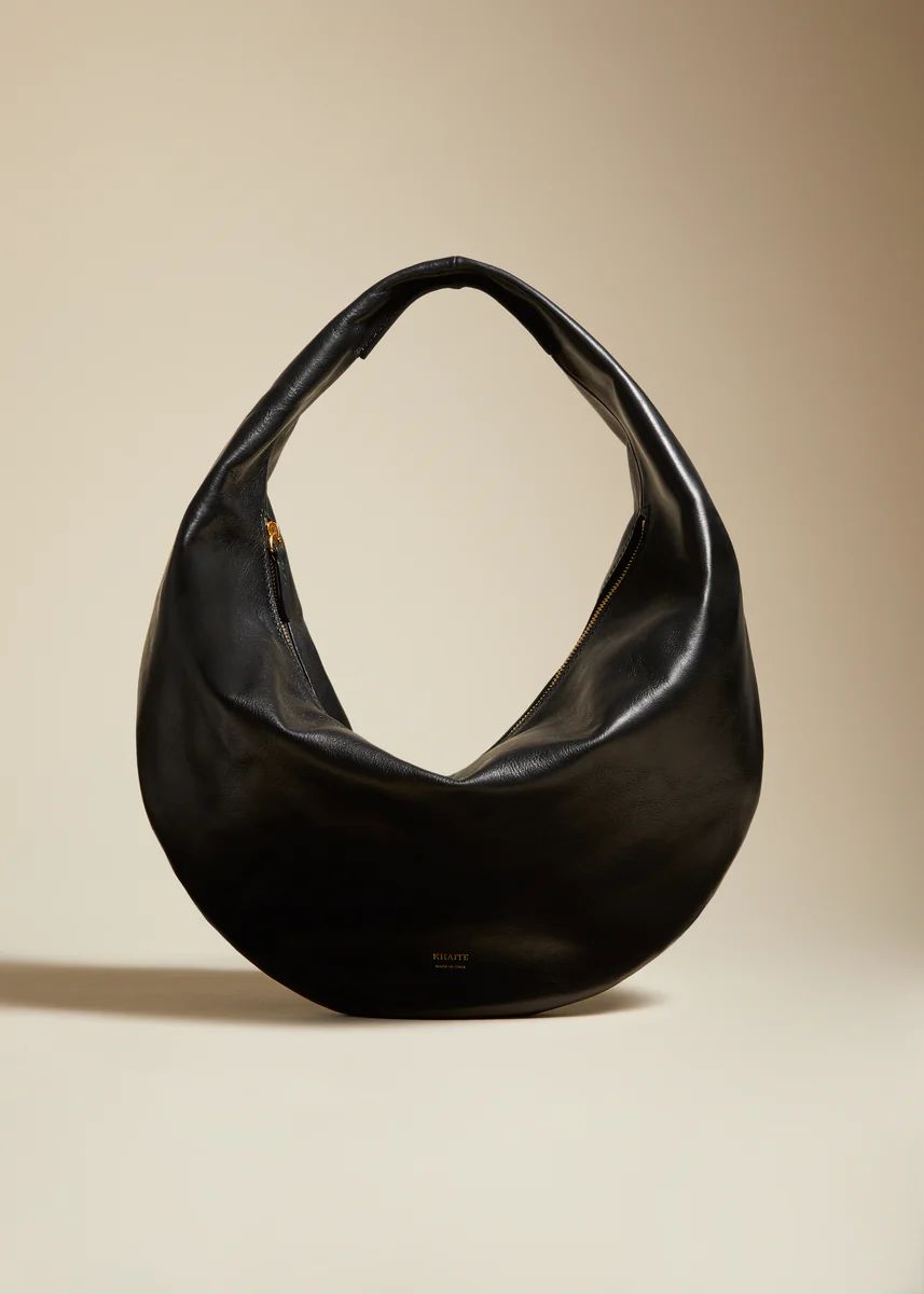 The Medium Olivia Hobo in Black Leather | Khaite