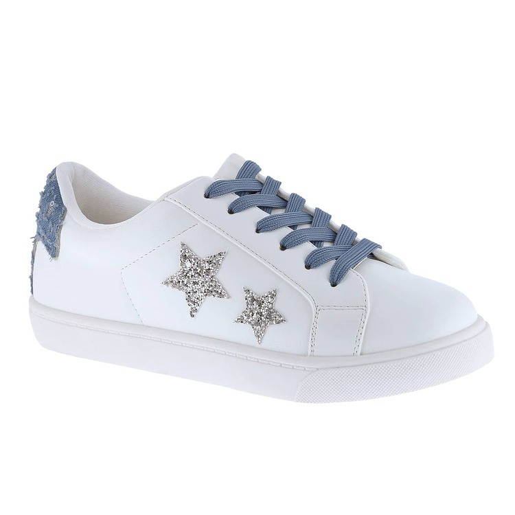 BELOVELY[Amazing-1]Women's Fashion White Tennis Shoes Casual Slip On Platform Star Embroidered Low Top | SHEIN