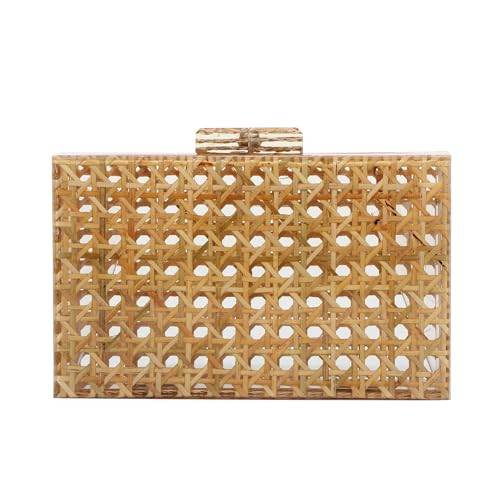 Fecialy Women Acrylic Clutch Purse Rattan Woven Pattern Handbag Square Box Crossbody Bag Chic Evening Bag | Amazon (US)