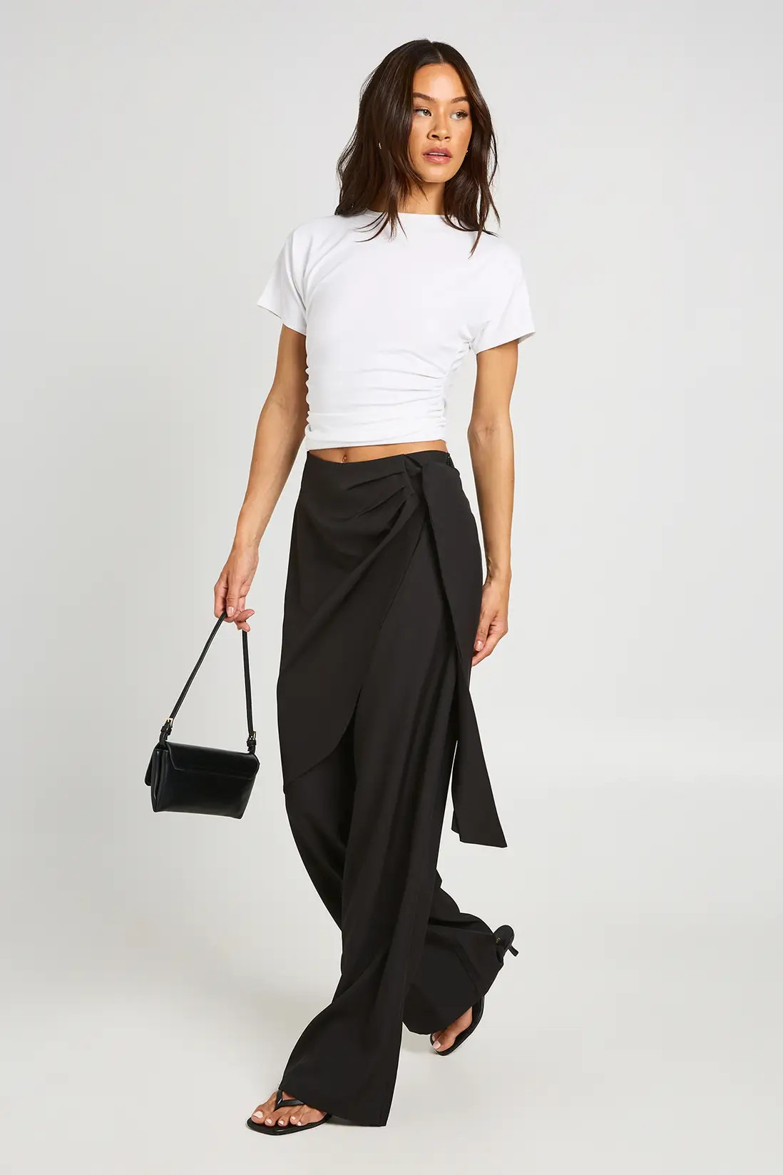 Black Tall Marl Overlay Tie Wide Leg Tailored Trousers | Boohoo USA | boohoo (US & Canada)
