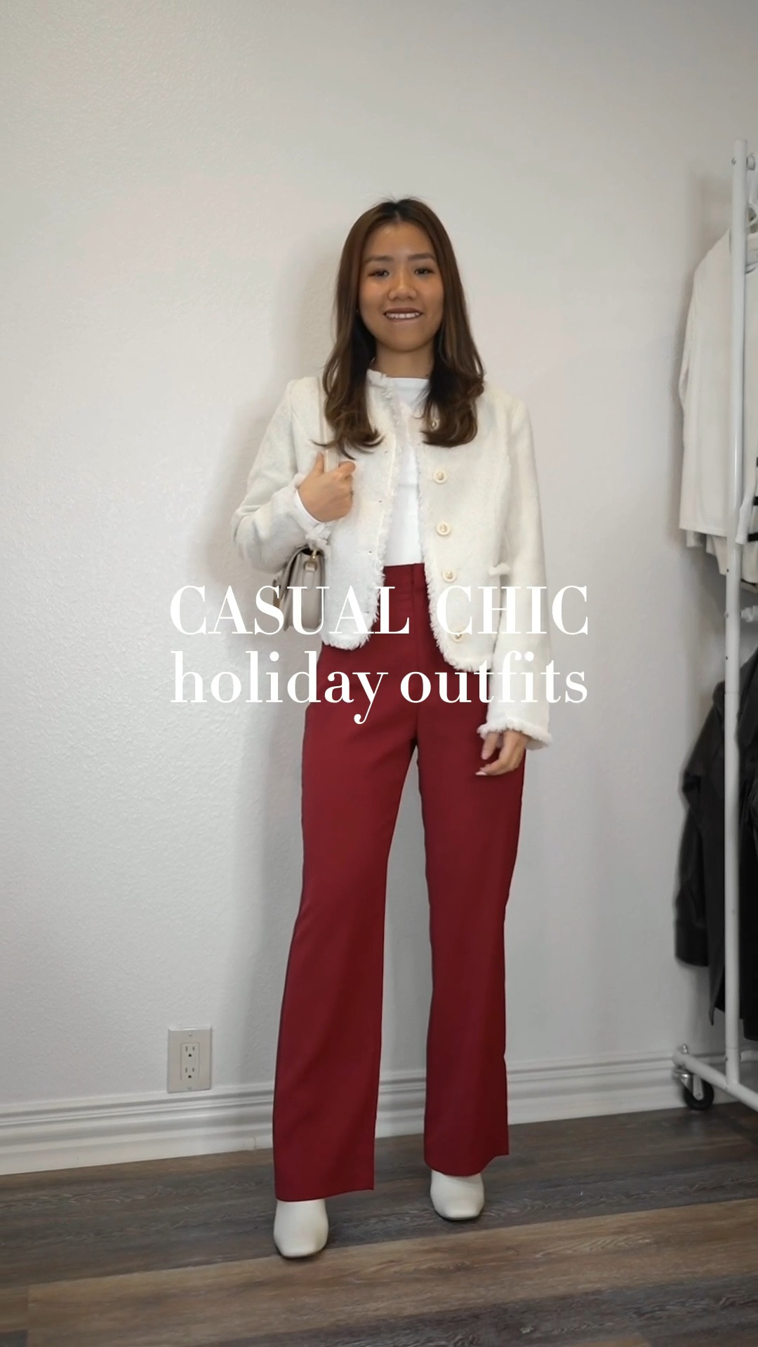 4 casual holiday outfits <3 Outfit details are linked in bio "shop my IG outfits"

Outfit 1 :
Bodysuit @express XS
Tweed jacket XS @rihoas_official code "tiffany15" for 15% OFF 
Red pants @amazonfashion XS
Boots @same_eldeman

Outfit 2:
Bodysuit @express
Red tweed jacket @j.ing_official 
Jeans @abercrombie
Bag @polene_paris
Boots @pinklily

Outfit 3
Sweater @chicwish
Leggings & beanie @amazonfashion
Boots @portlandleather

Outfit 4
Coat XS
Red skirt 
Kneehigh Boots @clarksshoes
Bag @polene_paris

#aestheticoutfits #aestheticoutfitideas #pinterestinspired #cuteoutfits #cuteoutfitideas #tweedjacket #sweaterweather #petitefashion #petitefashionblogger #poleneparis #casualchicstyle #comfyoutfits #affordablefashion #styleonabudget #redoutfit #holidayoutfits #holiydaoutfitideas #holidayoutfitinspo #straightpants 

#LTKHoliday #LTKGiftGuide #LTKSeasonal