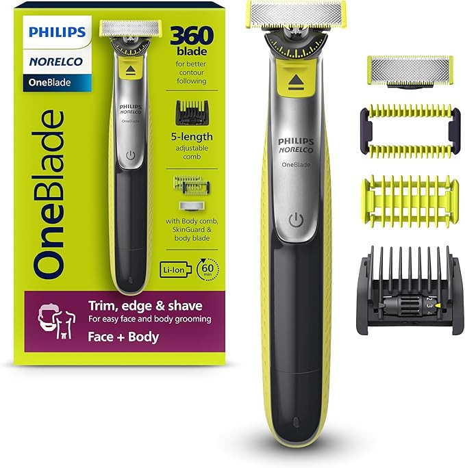 Philips Norelco OneBlade 360 Face + Body, Hybrid Electric Razor and Beard Trimmer for Men with 5-... | Amazon (US)