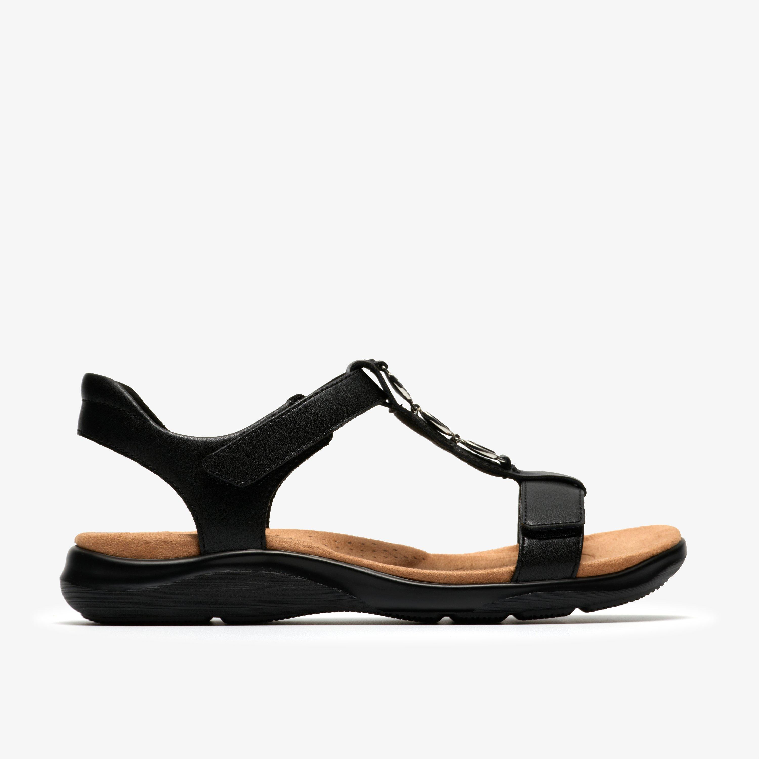 Womens Kitly Gem Black Leather Flat Sandals | Clarks | Clarks (US)