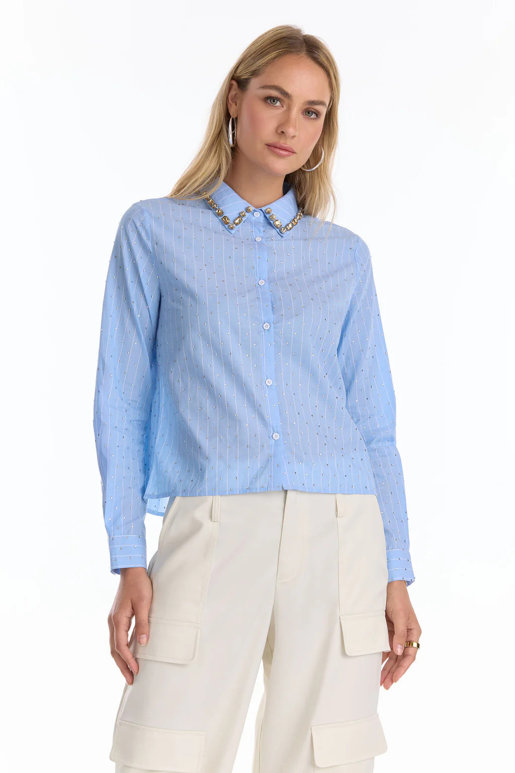 Josefina Crystal Button Up - Blue Stripe | The Noli Shop