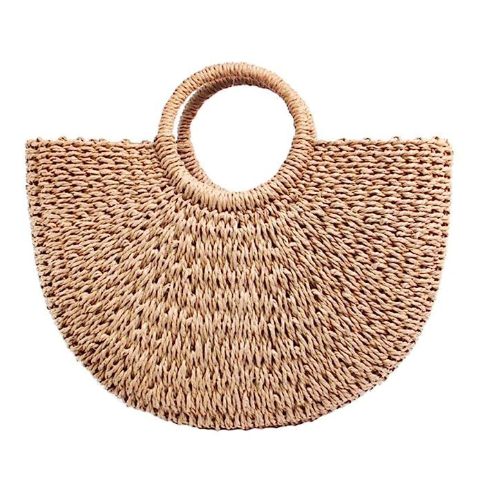 Women's Straw Bag Chic Handbag Woven Summer Beach Tote Bags with Round Handle Ring | Amazon (US)