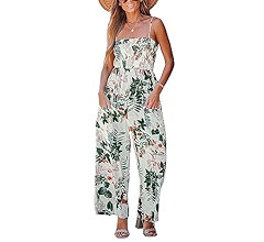 CUPSHE Summer Women Slip Ruching Smocked Jumpsuit Pants Square Neck Speghetti Straps Loose Waiste... | Amazon (US)