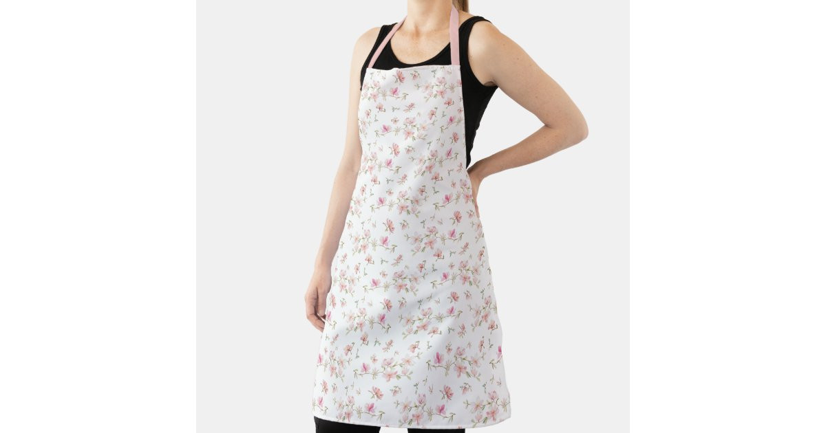 Soft Pink Watercolor Flower Apron | Zazzle