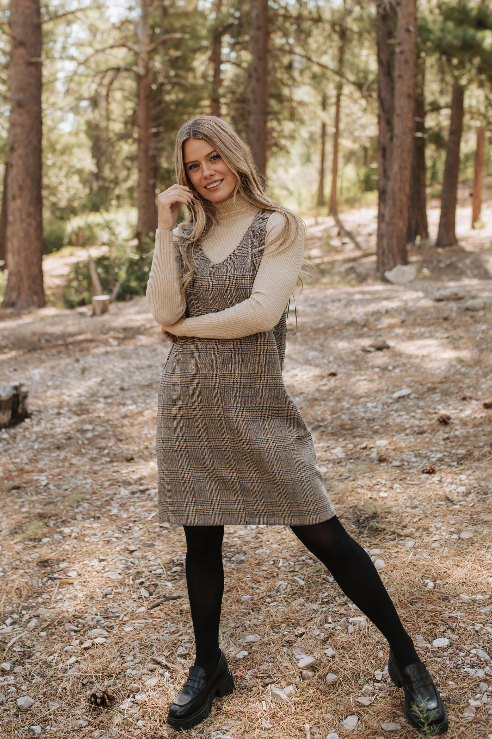 THE BLAKE OVERALL DRESS IN CHARCOAL PLAID BY BY PINK DESERT | Pink Desert