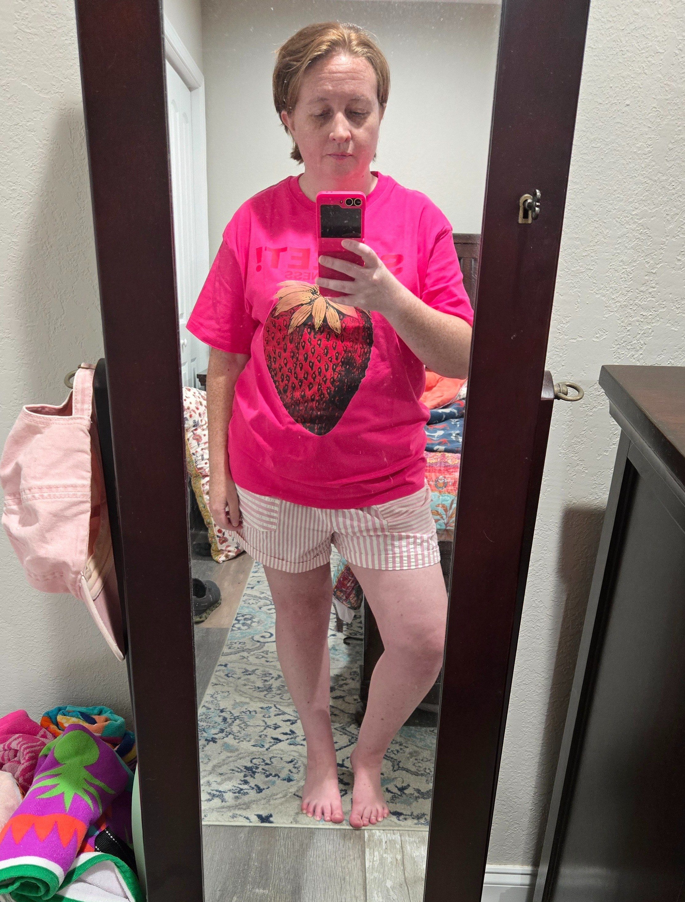 This strawberry tee is cute, but it's VERY long. Like way too long for me. 

 #LTKootd #LTKPetite