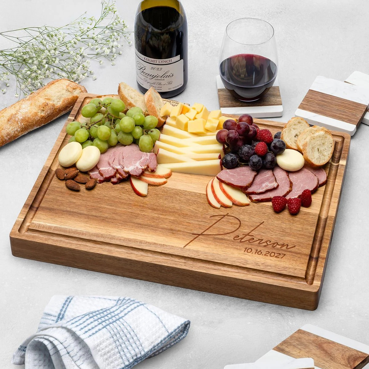Custom Monogram 17x13 Hardwood Cutting Board w Juice Groove | HomeWetBar.com