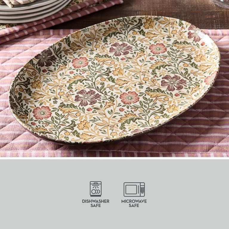 Better Homes & Gardens Edith Vine Floral Stoneware 16 in Oval Serving Platter | Walmart (US)